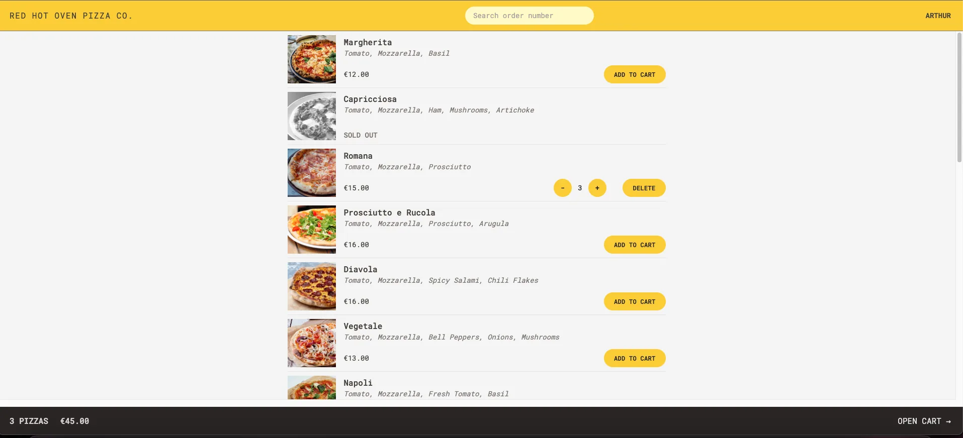 Order Pizza web app ordering interface