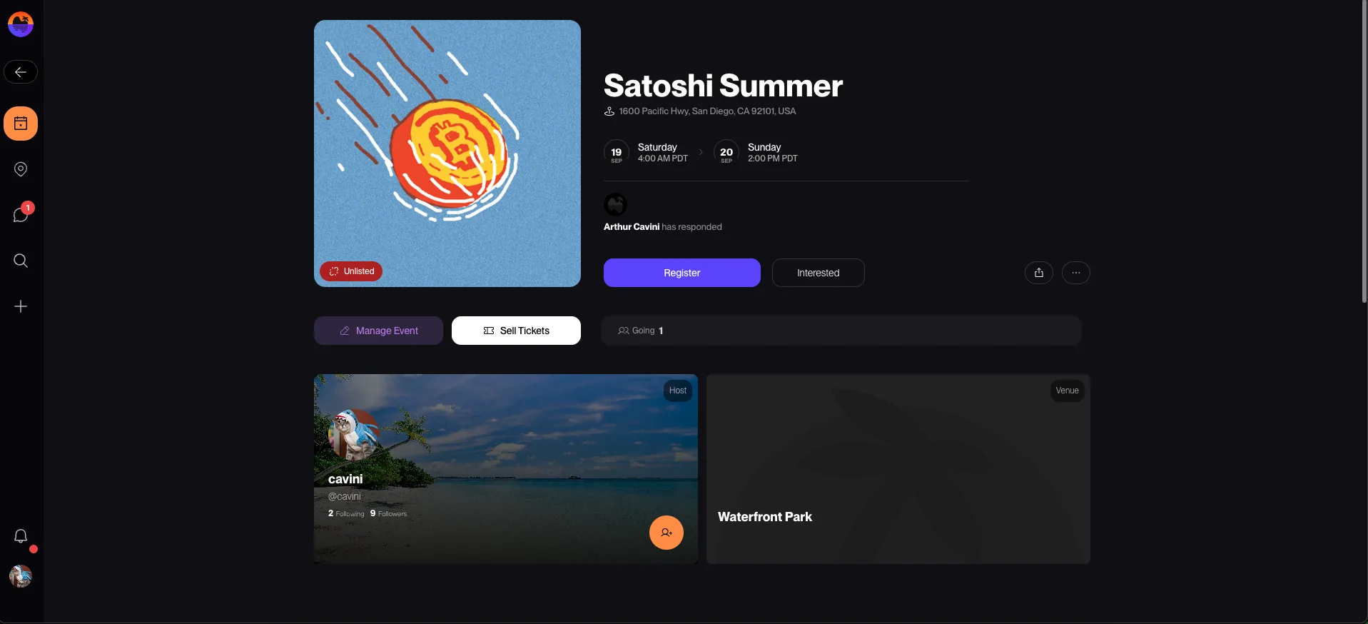 Satlantis event page for a decentralized Web3 social network